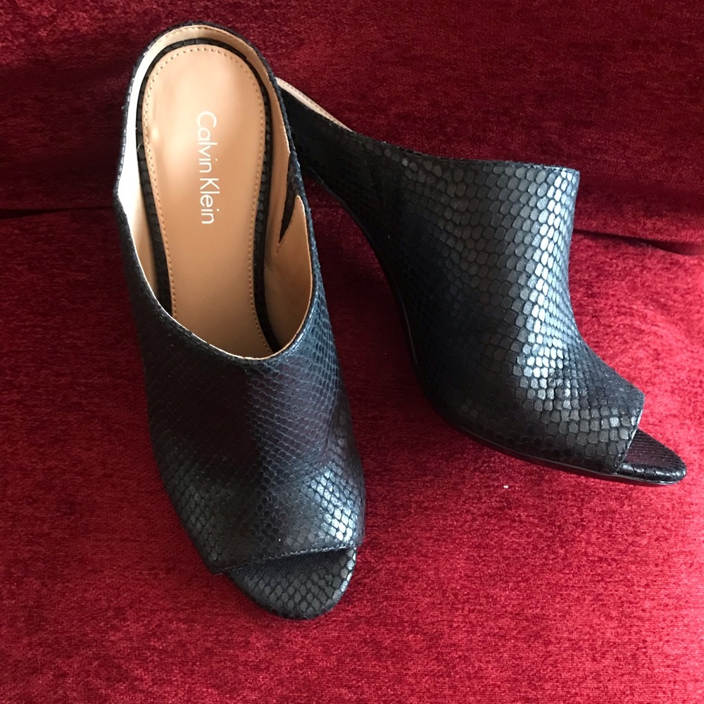 Calvin Klein Snakeskin Mules